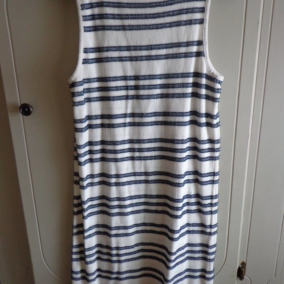 Vince Camuto Sleeveless Dress Pom Pom Hem Stripes Blue/Off Wht - Picture 12 of 14